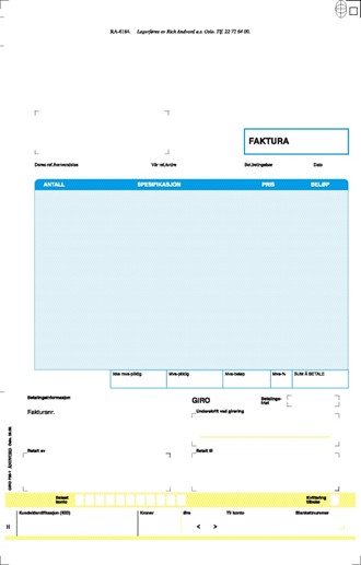 Faktura/giro løse sett trykk 4x blå(500)