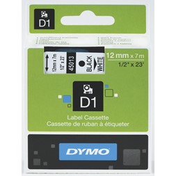 Tape DYMO D1 12mm x 7m sort på hvit