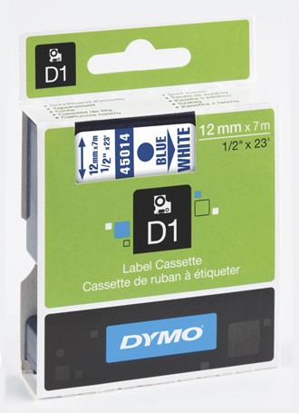 Tape DYMO D1 12mm x 7m blå på hvit