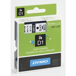 Tape DYMO D1 9mm x 7m sort på hvit