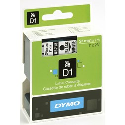 Tape DYMO D1 24mm x 7m sort på hvit