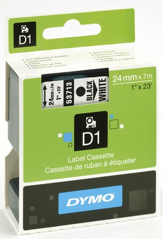 Tape DYMO D1 24mm x 7m sort på hvit