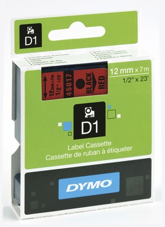 Tape DYMO D1 12mm x 7m sort på rød