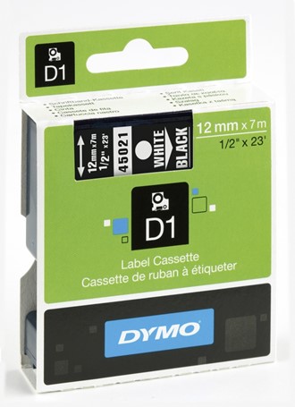Tape DYMO D1 12mm x 7m hvit på sort