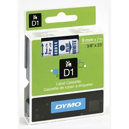 Tape DYMO D1 9mmx7m blå på hvit
