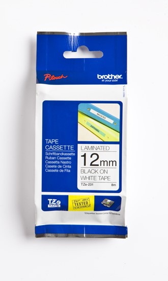Tape BROTHER TZE231 12mmx8m sort på hvit