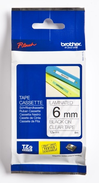 Tape BROTHER TZE111 6mmx8m sort på klar