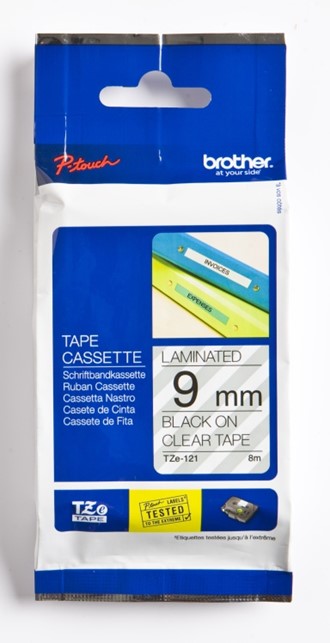 Tape BROTHER TZE121 9mmx8m sort på klar