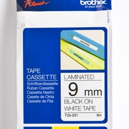 Tape BROTHER TZE221 9mmx8m sort på hvit