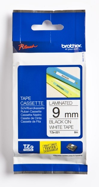 Tape BROTHER TZE221 9mmx8m sort på hvit