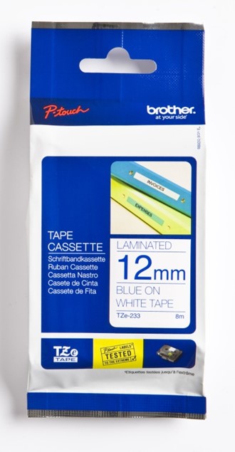 Tape BROTHER TZE233 12mmx8m blå på hvit