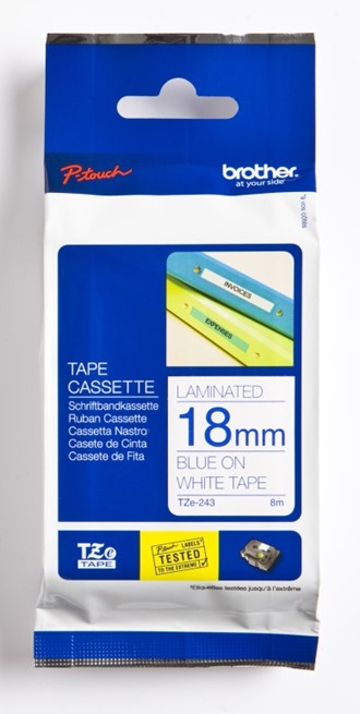 Tape BROTHER TZE243 18mmx8m blå på hvit