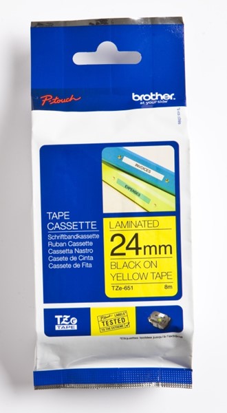 Tape BROTHER TZE651 24mmx8m sort på gul