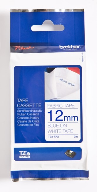 Tape BROTHER TZEFA3 12mmx3m blå på hvit