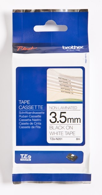 Tape BROTHER TZEN201 3,5mmx8m sort på hv
