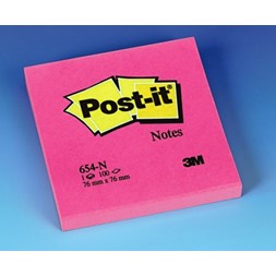 POST-IT® notatblokk 654NP 76x76 neon rosa