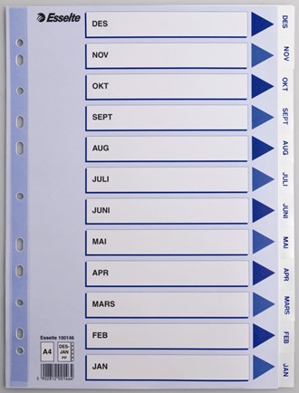 Register ESSELTE plast A4 des-jan hvit