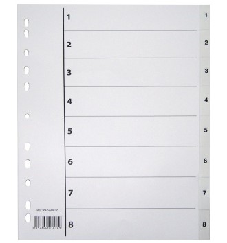 Register plast 1-8 A4 m/indeksark hvit