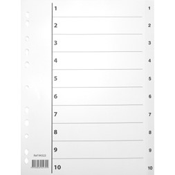 Register plast 1-10 A4 m/indeksark hvit