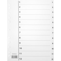 Register plast 1-12 A4 m/indeksark hvit