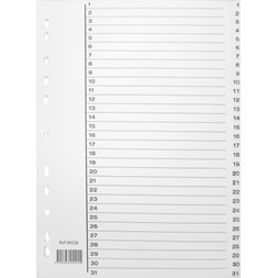 Register plast 1-31 A4 m/indeksark hvit