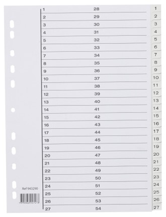 Register plast 1-54 A4 indeksark hvit
