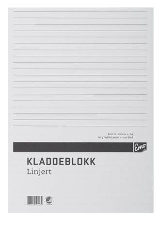 Kladdeblokk A4 linjer 60g 100 blad