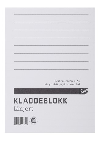 Kladdeblokk A6 linjer 60g 100 blad