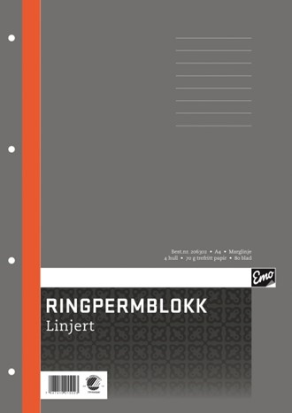 Ringpermblokk A4 linjer 70g 80bl