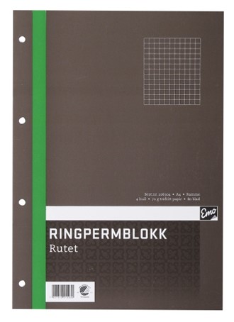 Ringpermblokk  A4 ruter 70g 80bl
