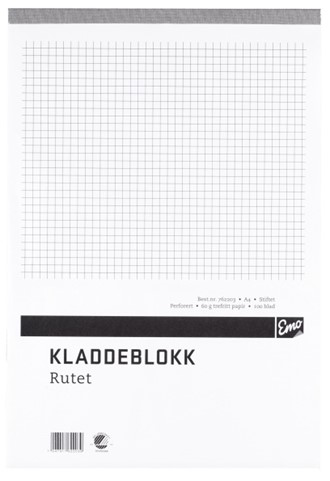 Kladdeblokk EMO A4 ruter stift 60g 100bl